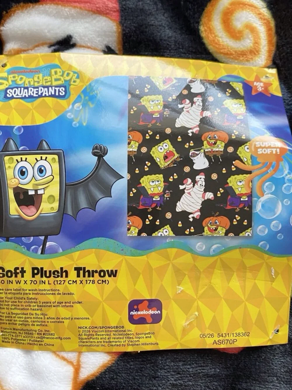 SpongeBob SquarePants Pumpkin Halloween Throw Blanket 50”x70” Patrick Mummy NEW